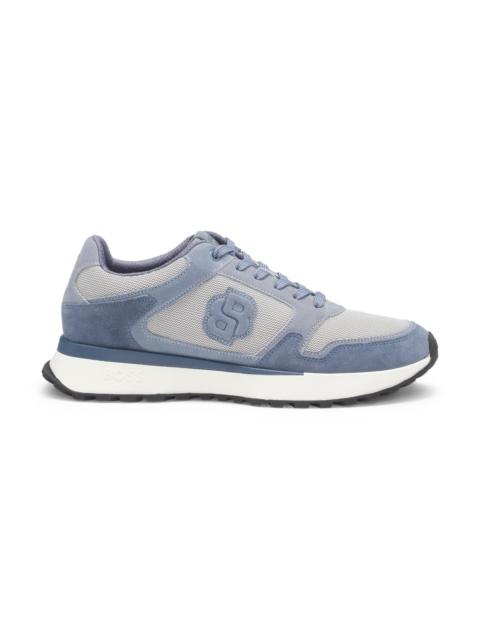 BOSS SUEDE-TRIM TRAINERS WITH DOUBLE B MONOGRAM