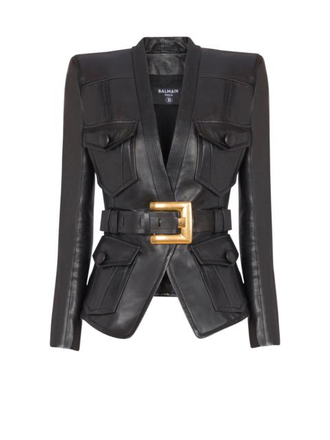 Balmain 1-button belted leather jacket