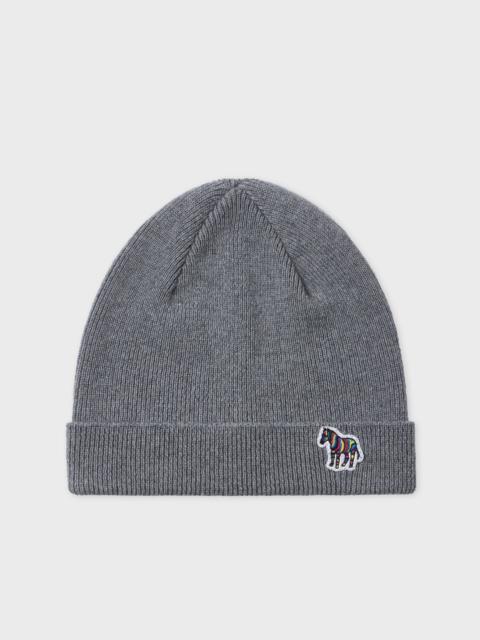 Paul Smith Grey Zebra Logo Wool Beanie