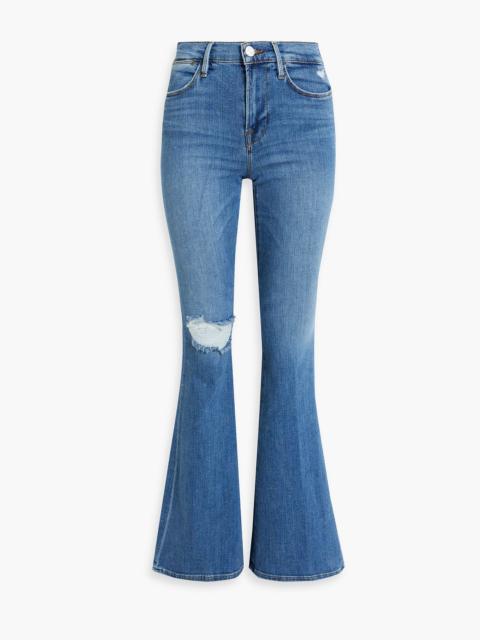 FRAME Le High Flare distressed high-rise flared jeans