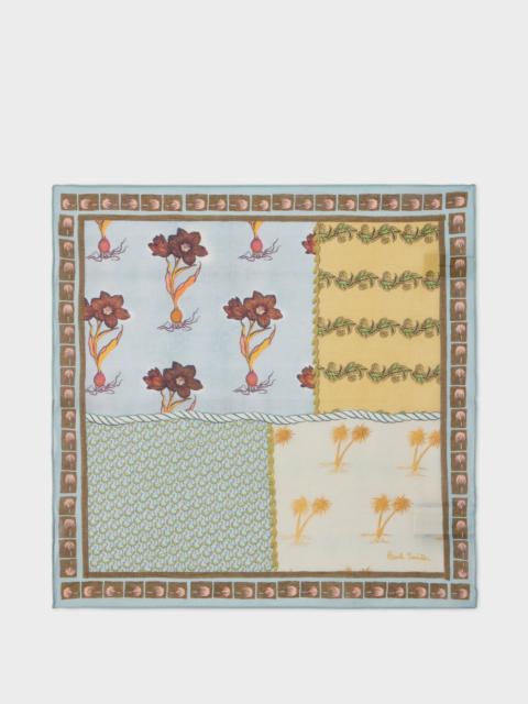 Paul Smith Yellow and Blue Mixed Floral Print Cotton Pocket Square
