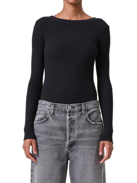AGOLDE AGOLDE Bridget Rib V-Neck Bodysuit in Black at Nordstrom