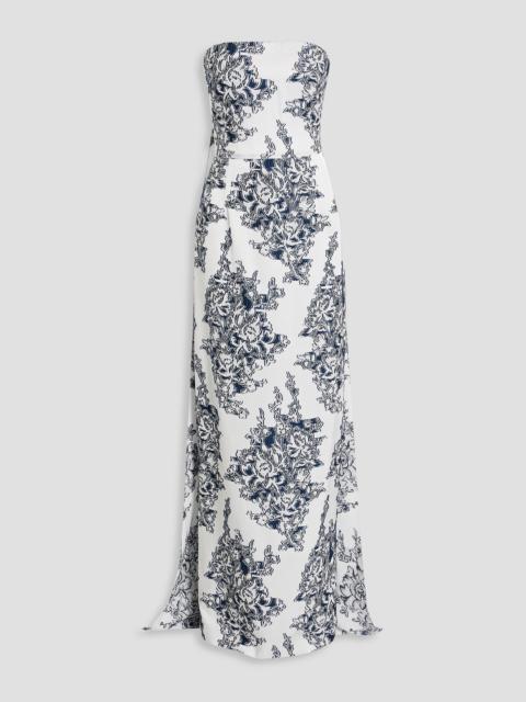 Oscar de la Renta Strapless draped flocked jacquard gown
