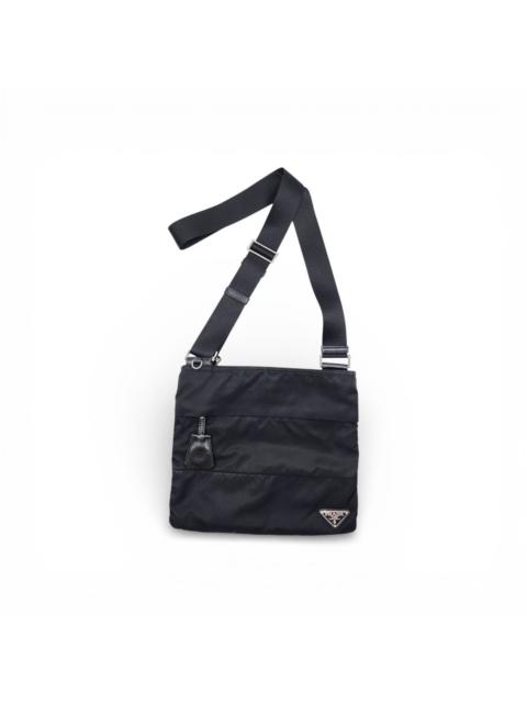 Prada Triangle Logo Nylon and Leather Crossbody Shoulder Bag Black