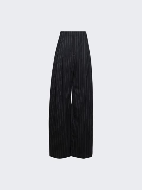 MUGLER Pinstripe Wide Pleated Trousers Navy And White