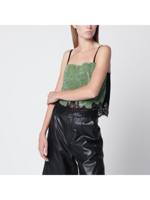 self-portrait Self-Portrait Crystal-Embellished Metallic Knit Top In Green Women