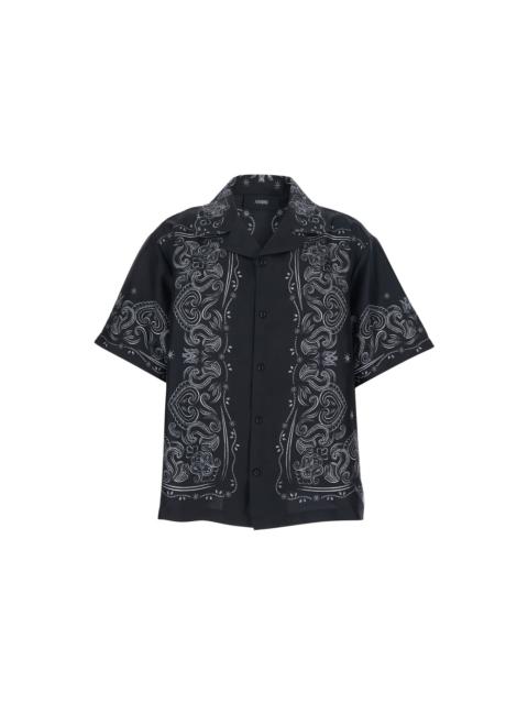 AMIRI Black Shirt With Cuban Collar And All-over Bandana Print In Silk Man