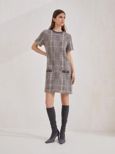 Brunello Cucinelli Mohair, virgin wool and cashmere jacquard knit dress with dazzling check embroidery
