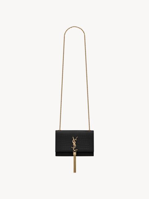 SAINT LAURENT KATE SMALL TASSEL IN CROCODILE-EMBOSSED LEATHER