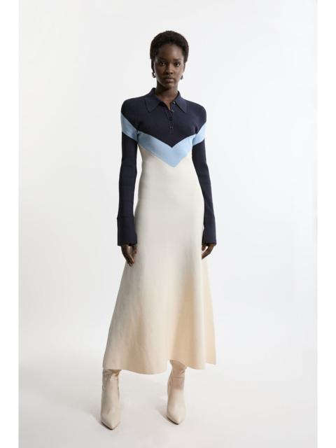 KAREN MILLEN Viscose Blend Rib Knit Polo Top Maxi Dress
