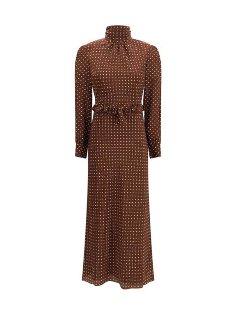 Alessandra Rich Alessandra Rich Polka Dot Silk Crêpe De Chine Midi Dress With Bow