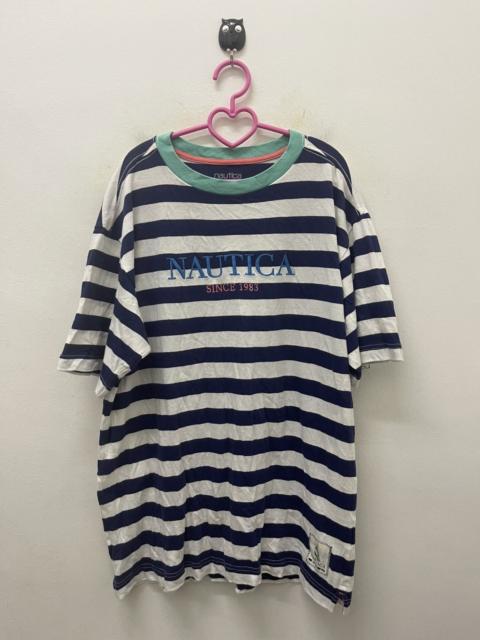 Other Designers Rare NAUTICA Spell Out Embroidered Striped Tee