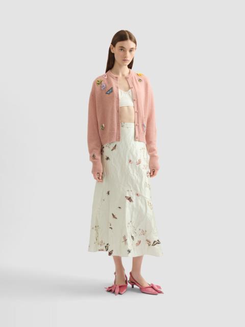 Erdem PRINTED TEXTURED SATIN A LINE MIDI SKIRT