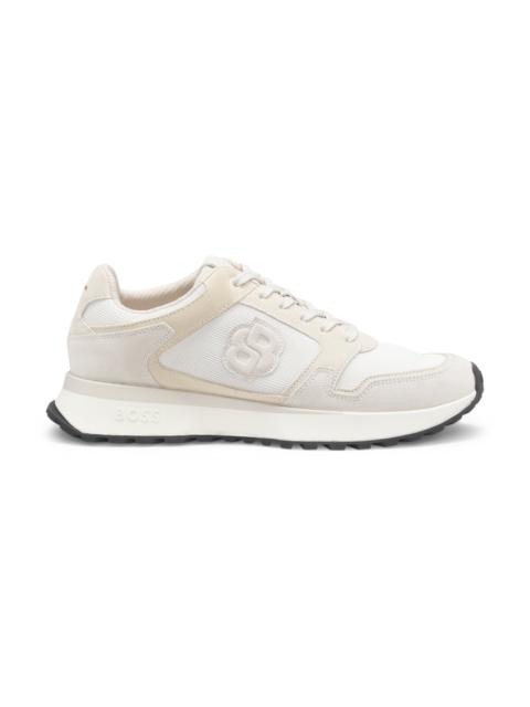 BOSS SUEDE-TRIM TRAINERS WITH DOUBLE B MONOGRAM