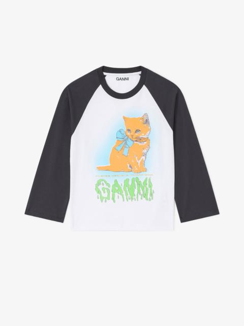 GANNI WHITE CROPPED KITTY T-SHIRT