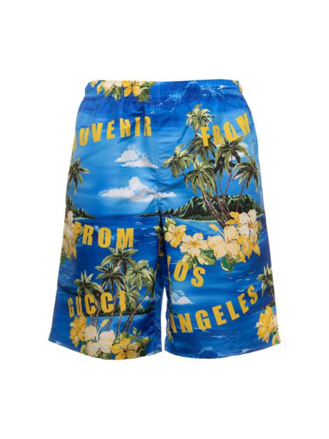 Light-blue Swim Shorts With All-over Graphic Print In Nylon Man