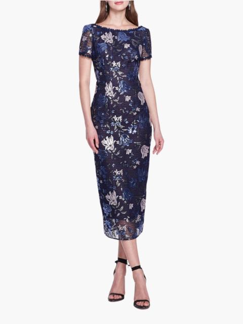 Marchesa CAP SLEEVE TEA-LENGTH MIDI GOWN