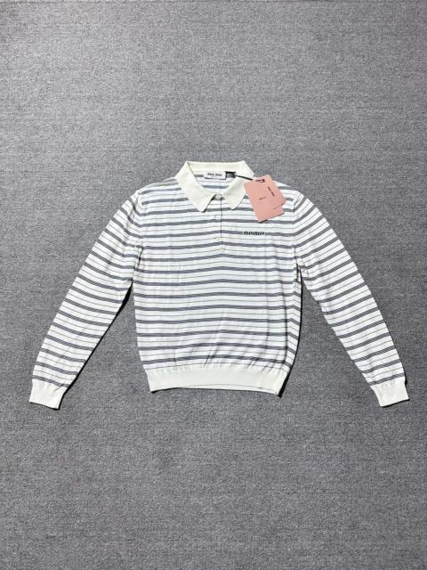 Miu Miu Miu Miu Logo White Striped Long Sleeve Polo Shirt SS25