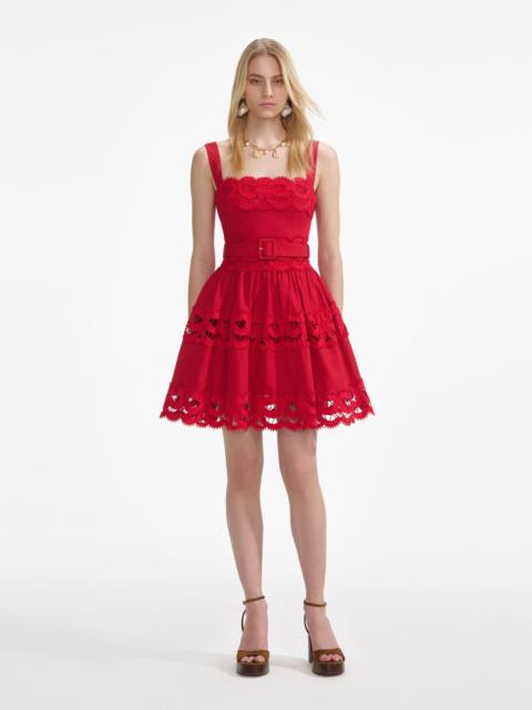 self-portrait Red Linen Lace Insert Mini Dress