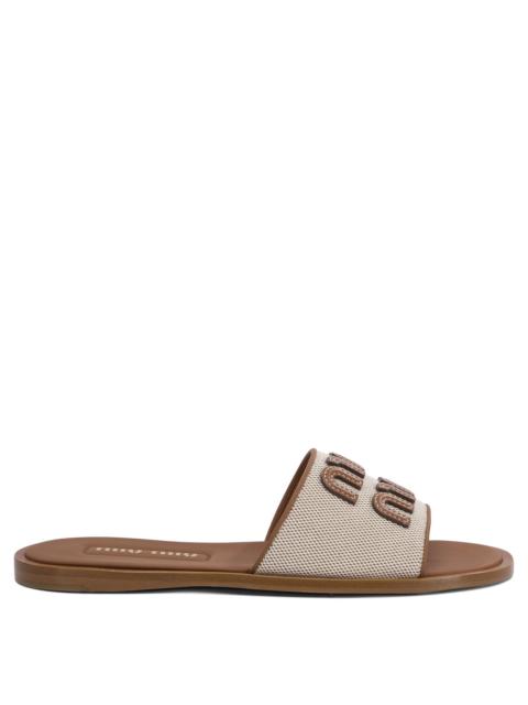 Miu Miu Miu Miu Leather and Canvas Slide Brown Women