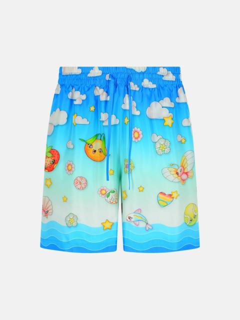 CASABLANCA 'KAWAII' BLUE SILK BERMUDA SHORTS