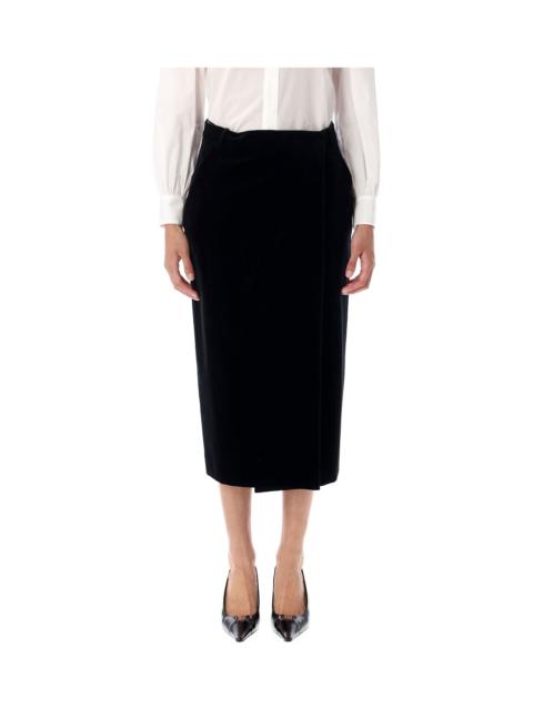 SAINT LAURENT Cotton Velvet Midi Wrap Skirt