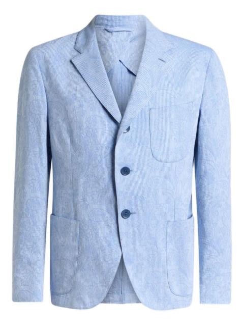 Etro Etro Men Single-Breasted Striped Cotton Jacket With Floral Paisley Motif