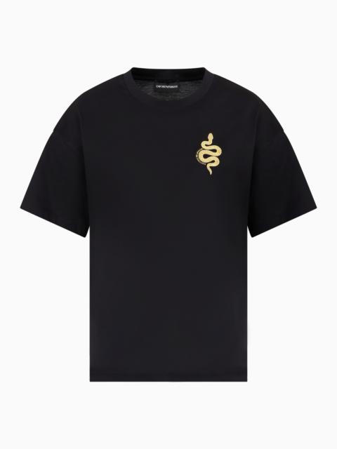EMPORIO ARMANI MERCERISED JERSEY BOXY T-SHIRT WITH LUNAR NEW YEAR EMBROIDERY