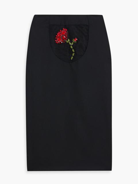 Simone Rocha Crystal-embellished mesh-paneled twill midi skirt
