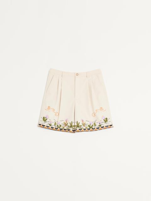 COTTON CANVAS BERMUDA SHORTS WITH FLORAL EMBROIDERY AND JACQUARD TRIMMINGS