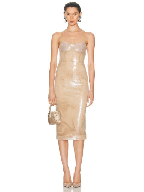 David Koma Balconette Corset Top Detail Midi Dress