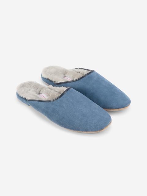 Derek Rose Men's Mule Slippers Douglas Suede Sheepskin Blue