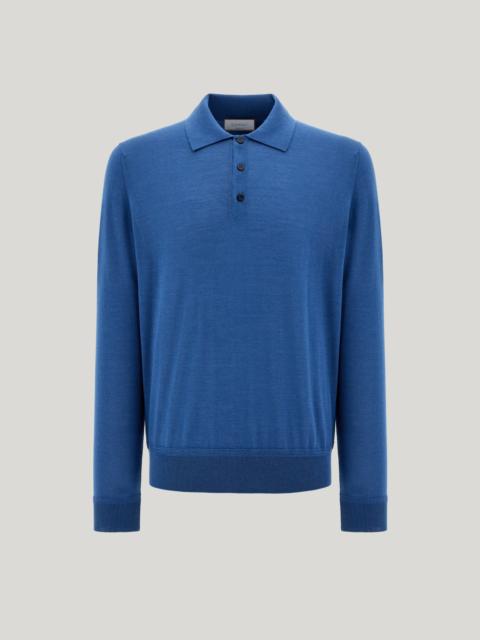 Canali BLUE POLO IN WOOL, SILK, AND CASHMERE BLEND