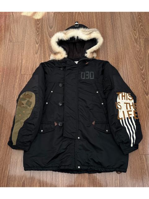 visvim VISVIM VALDEZ COAT COLLAGE — Cotton Coat / Overcoat (19AW) — "Teardrop" Vintage Fabric & Wolf Fur Ja