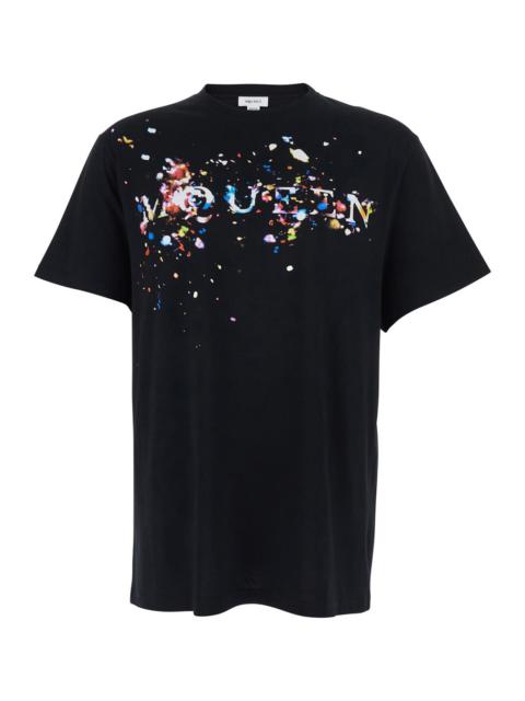 Alexander McQueen Alexander Mcqueen Men Black Crewneck T-Shirt With Print On The Front In Cotton Man