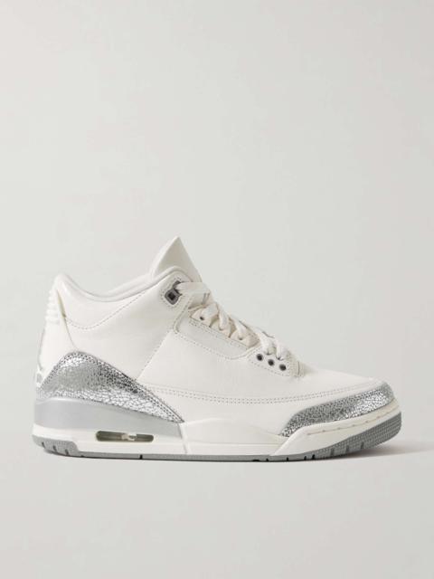 Air Jordan 3 Retro rubber-trimmed metallic leather sneakers White