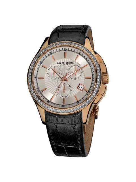Other Designers Akribos XXIV Grandiose Crystal Chronograph Rose Gold-tone Steel Black Leather Strap Men's Watch AK61