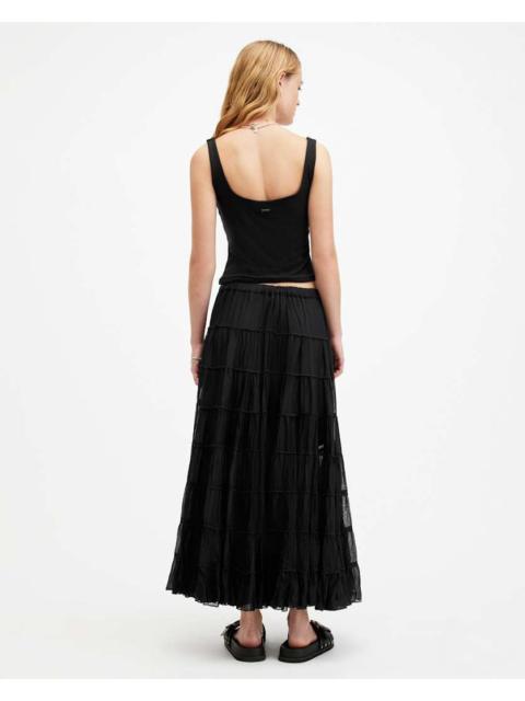 ALLSAINTS EVA ELASTICATED WAIST TIERED MAXI SKIRT