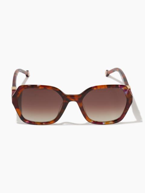 CAROLINA HERRERA Hexagonal Frame Sunglasses with Checkerboard Detail