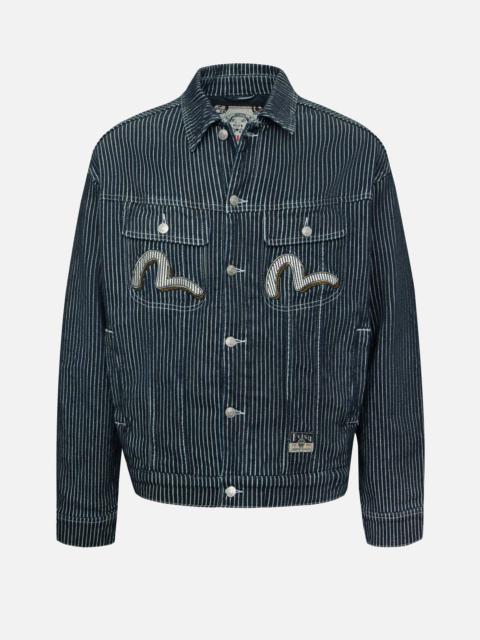 EVISU SEAGULL AND WHEEL OF WISDOM PRINT LOOSE FIT DENIM JACKET
