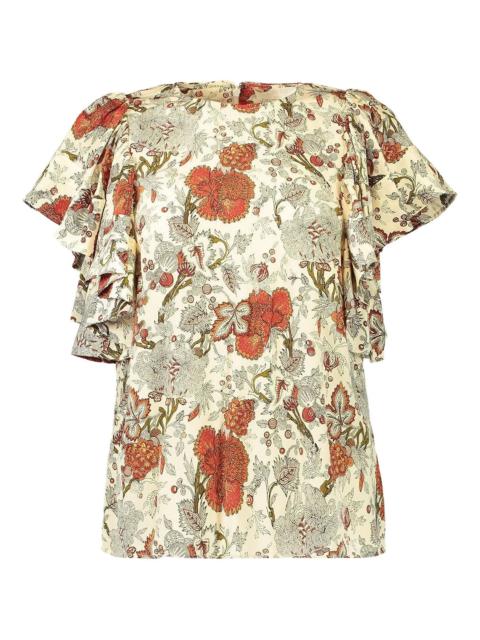 ULLA JOHNSON Lena Silk Flutter Sleeve Blouse