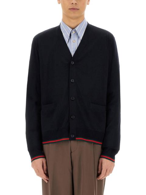 GUCCI Gucci Men Knitted Wool Cardigan With Web Pattern