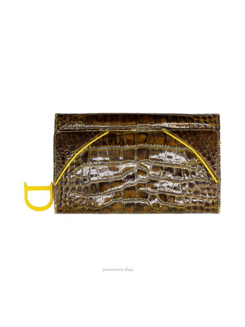 Dior Compact Wallet - Patent Olive Croc Leather