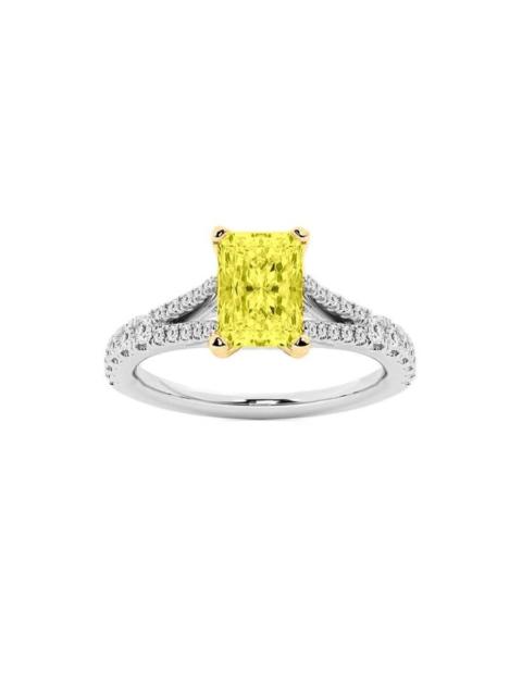 Other Designers Brilliant Diamond 4 Ctw Radiant Lab Grown Yellow Diamond Engagement Ring in 14K White Gold, Round Cu