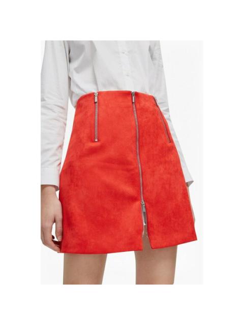 French Connection Red Mini Skirt Glass Stretch Mini Skirt Zippers SZ 0 NWT $128