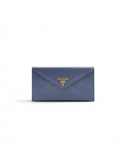 Prada Saffiano Wallet Envelope Blue with Gold Hardware