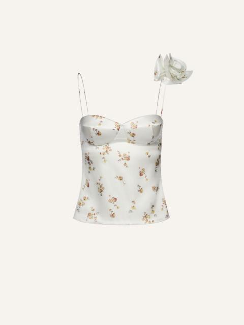 MAGDA BUTRYM Flower appliqué silk tank in cream print