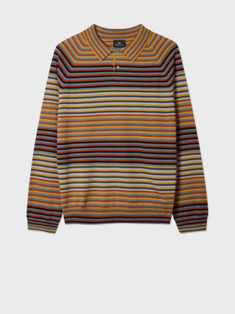 Paul Smith Yellow and Blue Stripe Merino Wool Polo Shirt