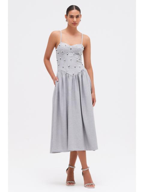 PatBO METALLIC PINSTRIPE MIDI DRESS