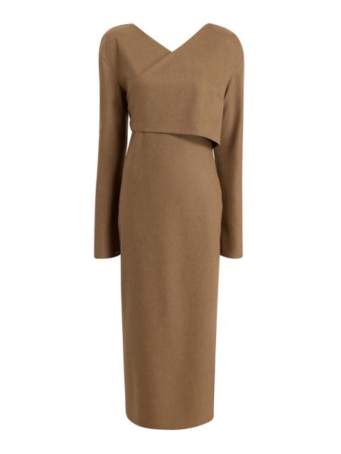 KHAITE Aubrey Wrap-Front Wool Midi Dress brown